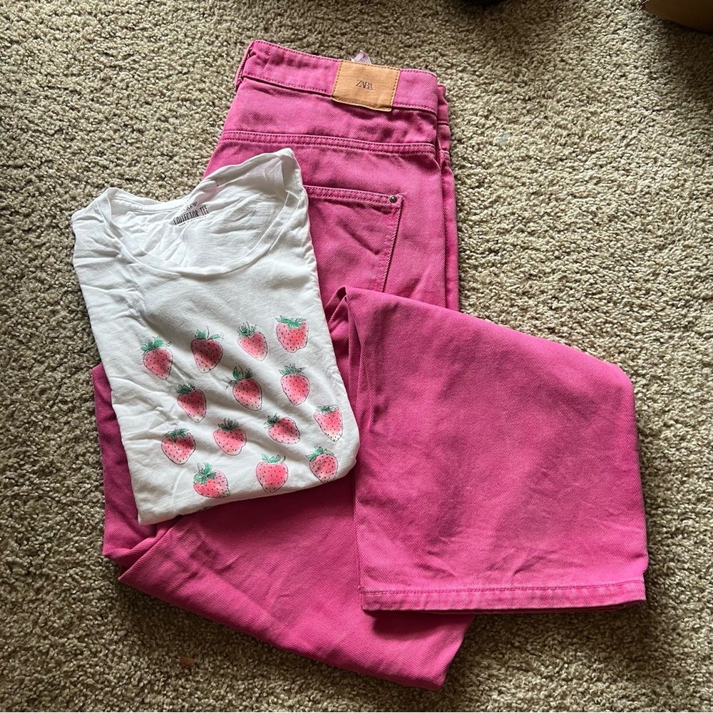 Zara high waisted full length jeans & Tee